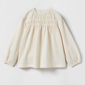 Zara Smocked Structured Blouse Top